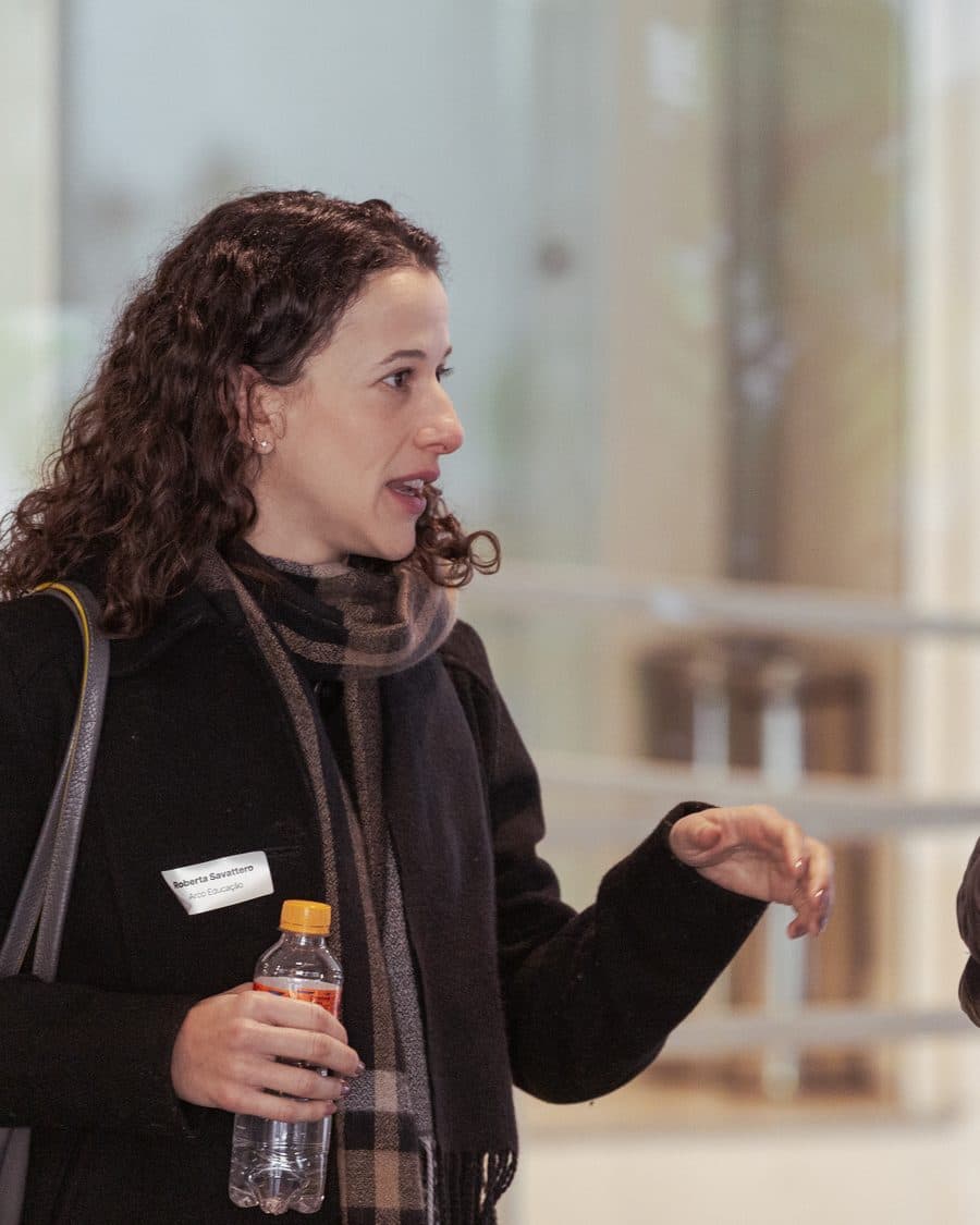 A marketing lead making a point in the middle of a conversation during the break.